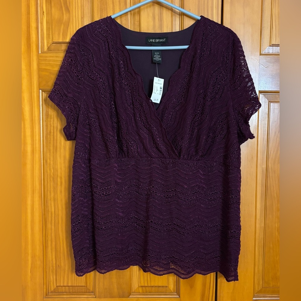 Women’s Sz 18/20 Lane Bryant Deep Purple Lace Blouse NWT